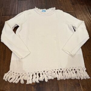 J. McLaughlin Sander Sweater Fringe Tassels White size Medium Coastal Grandma